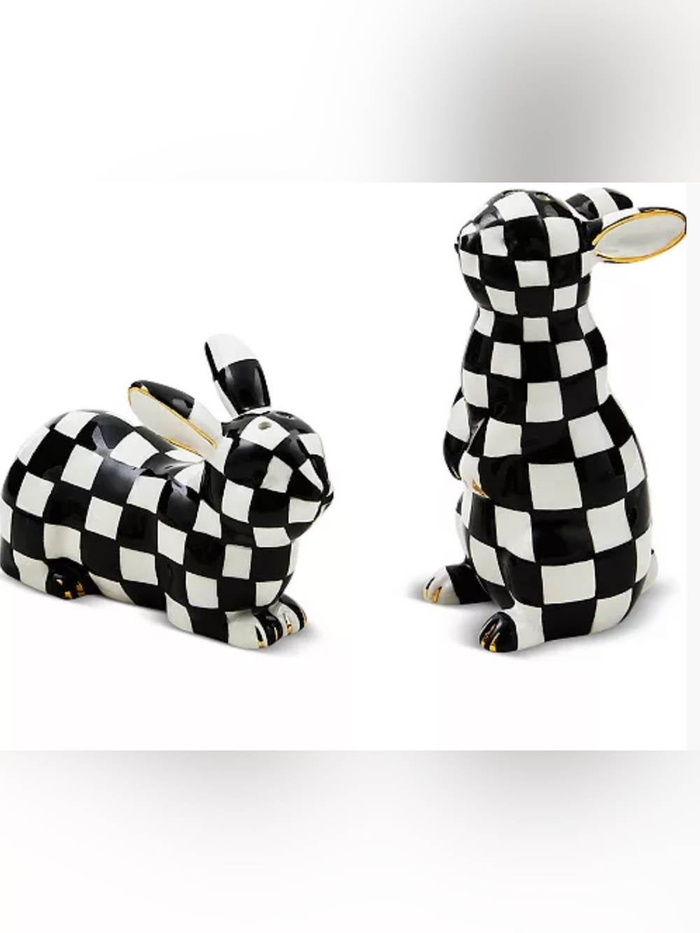 MacKenzie-Childs Black & White Checkered Bunny salt and pepper shaker
